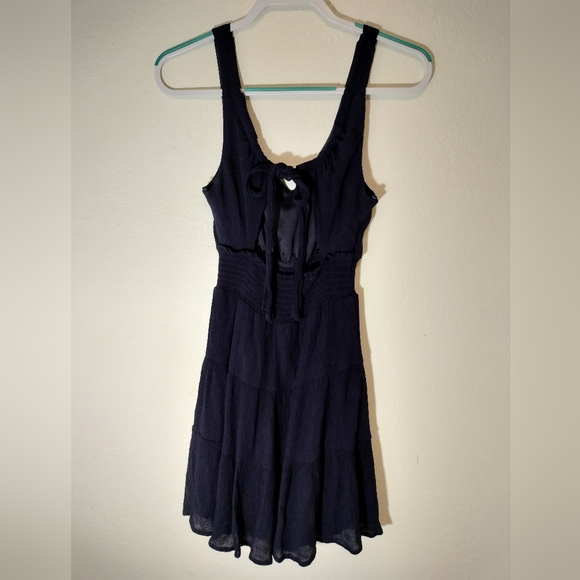 NWOT City Studio Womens Juniors navy blue Tie-Back Fit & Flare Dress - Picture 3 of 6